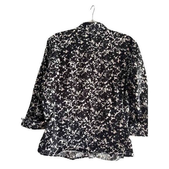 New York & Co Size XL Stretch Black & White Floral Button-Up Shirt Blouse - Picture 7 of 11